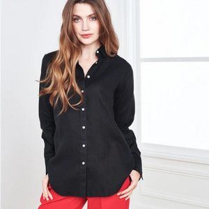 Quince Linen Shirt Long Sleeves Button Washable Minimalist Neutral Black Size S
